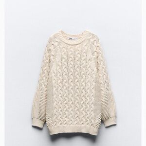 NWOT ZARA Women’s Cable Knit Chunky Pullover Sweater In Ecru Color Size Small